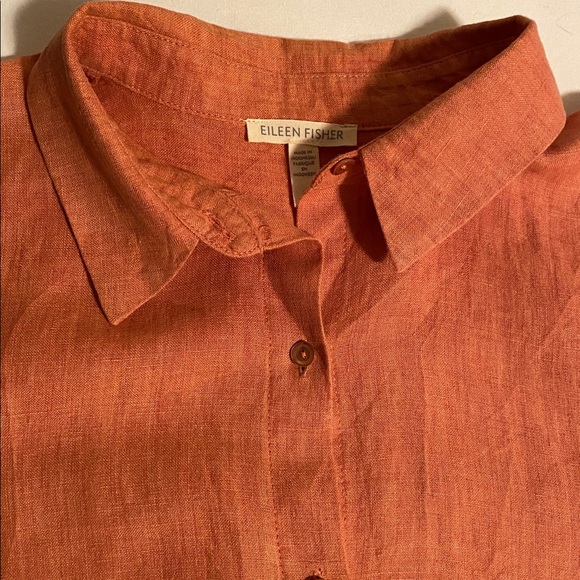 Eileen Fisher Washed Organic Linen Delave
short sleeve shirt Terracotta Sz Small - Picture 5 of 12